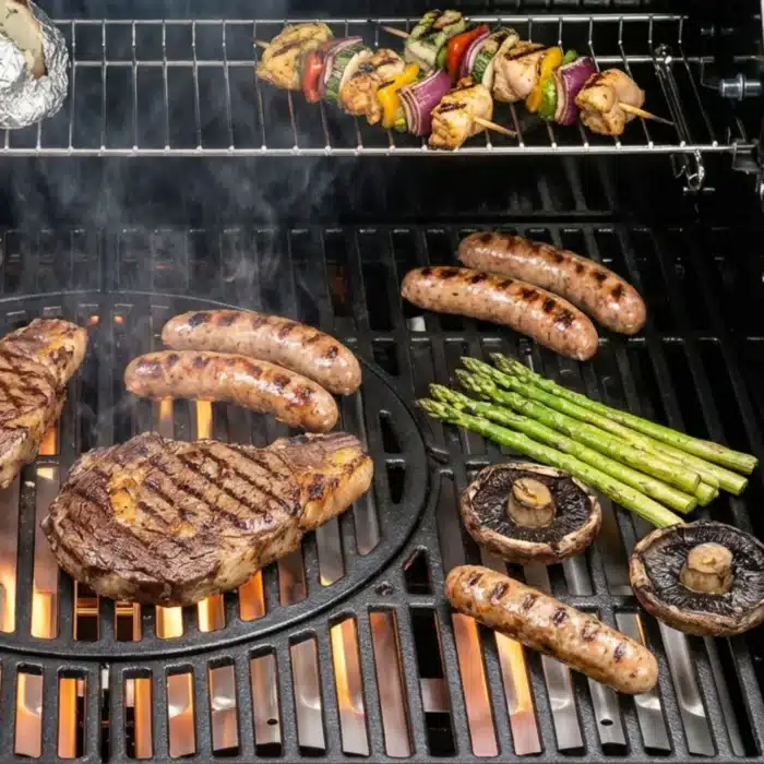 grillat korv och mat pa gasolgrill fran sahara